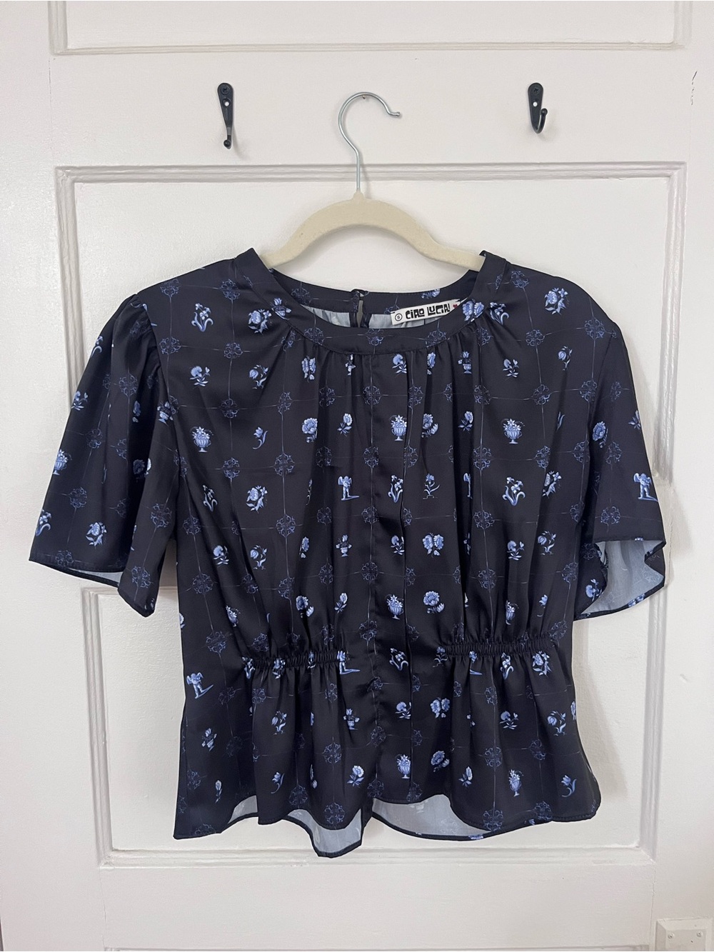 Ciao Lucia Navy Blouse with Light Blue Floral Print